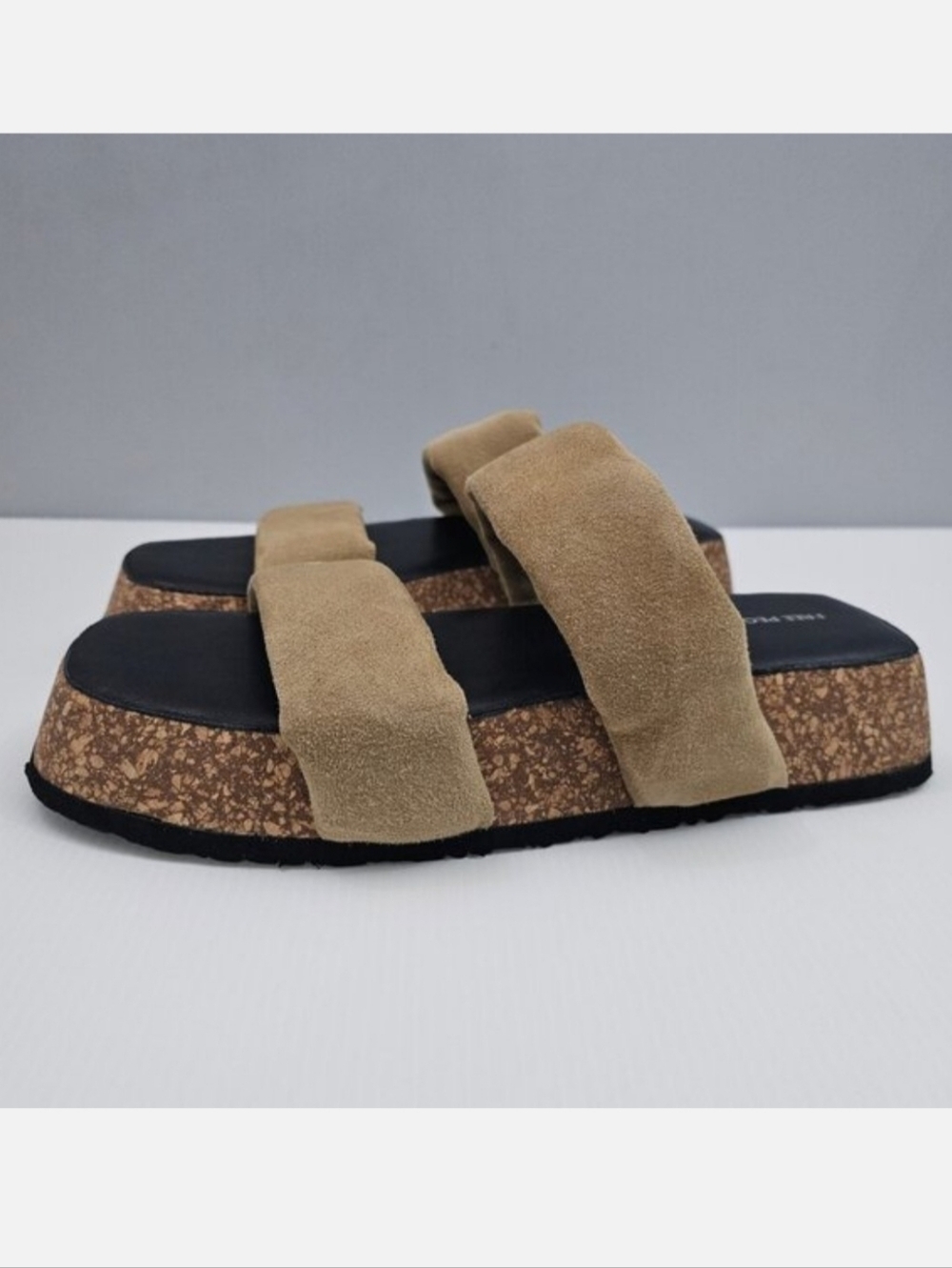 Free People Fairmount Sandal Womens 10 Taupe Tan Suede Cork Platform Slide NEW - Picture 1 of 13
